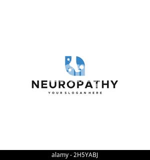 Flach NEURPATHY Blatt Silhouette Fuß Logo Design Stock Vektor