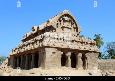 Bhima Ratha, 7. Jahrhundert A.D., Mahaballipuram, Tamilnadu, Indien Stockfoto