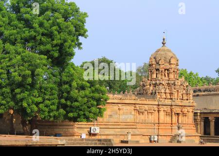 Brihadishvara Temple Side, Thanjavur, Tamil Nadu, Indien. Hindu-Tempel, der Lord Shiva gewidmet ist Stockfoto