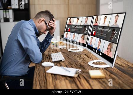Videokonferenz Langsame Internetverbindung. Schlechtes Signalproblem Stockfoto