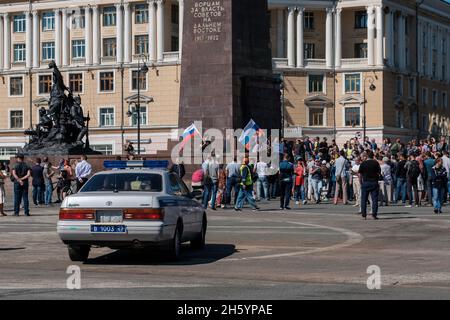 Wladiwostok, Russland - 9. September 2018: Eine politische Aktion gegen die Anhebung des Rentenalters, organisiert von Alexei Nawalny. Stockfoto