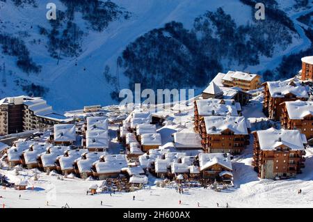 FRANKREICH, SAVOYEN ( 73 ), LES MENUIRES, TEIL DES SKIGEBIETS REBERTY IM SKIGEBIET LES 3 VALLEES Stockfoto