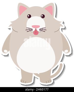 Mollige Katze Tier Cartoon Aufkleber Illustration Stock Vektor