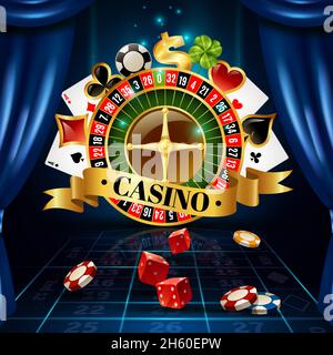 Casino Nacht Spiele Roulette Rad Kreis Zusammensetzung mit vier-Blatt-Klee Glück Symbol Hintergrund Poster Vektor Illustration Stock Vektor