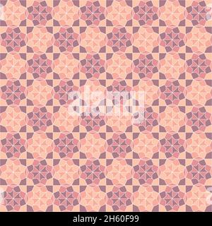 Nahtloses Muster-Vektor-Design mit einem Mosaik-Stil in rosa und magentafarbenen Farben. Hintergrund mit einem geometrischen Muster aus Quadraten und rosa Sternen Stock Vektor