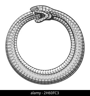 Magisches Symbol von Ouroboros. Tattoo mit Schlange, die ihren eigenen Schwanz beißt. Vektorgrafik Stock Vektor