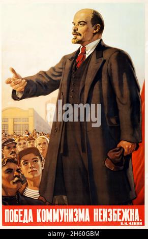 Lenin - der Sieg des Kommunismus ist unvermeidlich (Moskau, 1955). Russisches Propagandaposter. Stockfoto