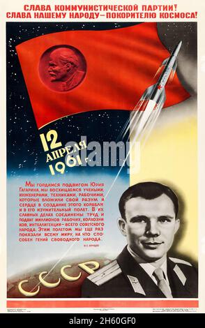 Sowjetische Propaganda (1961). Russisches Poster - Juri Gagarin Stockfoto