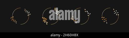 Floral goldenen Rahmen runde Form Vektor-Illustration, botanischen Zweig mit goldenen Blättern Grenze Sammlung für Einladung Kreis Formen. Stock Vektor