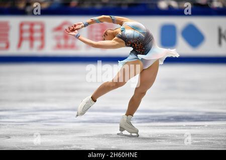 Tokio, Japan. November 2021. Sakamoto Kaori aus Japan tritt am 12. November 2021 beim Women Short Program beim Grand Prix of Figure Skating der International Skating Union (ISU) in Tokio, Japan, an. Quelle: Zhang Xiaoyu/Xinhua/Alamy Live News Stockfoto