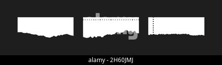 Zerrissene Papierseiten, zerklüftete Seiten bilden ein isoliertes leeres Blatt. Vektorgrafik: Abgerissene beschädigte Schrott. Stock Vektor