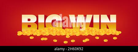 Big Win Vektor Jackpot Casino Konzept Hintergrund. Hintergrund mit Text und goldenen Münzen Glücksspiel Belohnung Banner Illustration. Stock Vektor