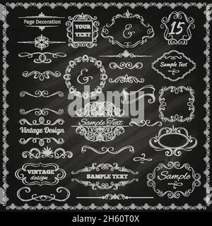 Kalligraphische vintage dekorative Design-Elemente Bordüren und Rahmen gesetzt Kreidetafel vektorgrafik Stock Vektor