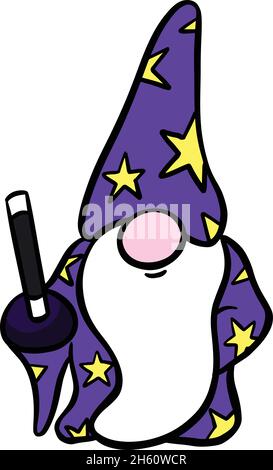 Ein Zauberer Zauberer Cute Cartoon Gnome Hobbit Illustration Stock Vektor