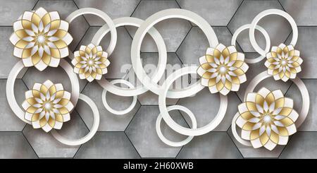 3D Blume Wohnzimmer Tapete, schönes Design für Papier, Stoff, Fliesendruck. Stockfoto