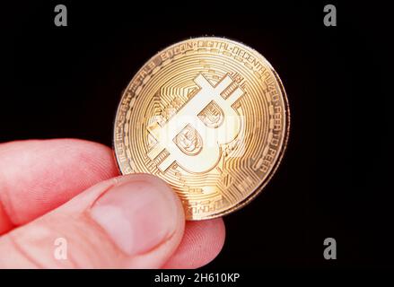 Bitcoin BTC Münze digitale Krypto Währung Stockfoto