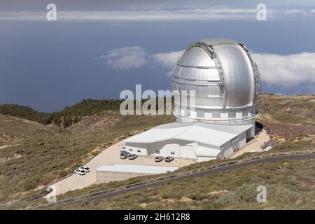 Gran Telescopio Canarias, Roque de los Muchachos Observatory (ORM) auf La Palma, Kanarische Inseln, Spanien. Stockfoto