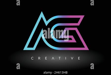 AG Neon Purple Blue Letters Logo Design. AG-Umriss Buchstabe Symbol Vektor auf schwarzem Hintergrund Illustration Stock Vektor