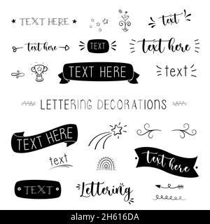 Handgeschriebene Schriftzüge Dekorationen Set - Bänder, Linien, Sterne etc. Stock Vektor