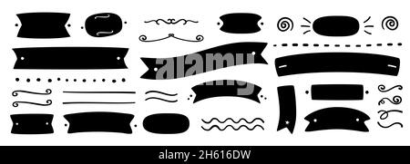 Handgezeichnete Elemente: Bänder, Linien, Punkte, Sterne und Arabesken. Stock Vektor