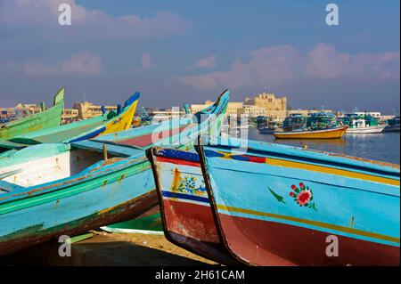 Egypte, Basse Egypte, la Côte méditerranéenne, Alexandrie, Front de mer et Port de peche. // Ägypten, Alexandria, Fischerhafen. Stockfoto