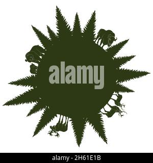 Silhouetten von wilden Waldtieren und Bäumen in einem Kreis angeordnet. Vektorgrafik. Stock Vektor