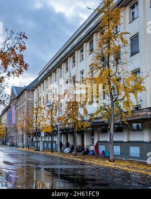 Museum für Fotografie und andere Gebäude und Bäume mit goldenem Herbstlaub, Jebensstraße, Charlottenburg, Berlin Stockfoto