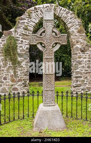 Keltisches Kreuz in der alten Kirche von Johnstown, County Kildare, Irland Stockfoto