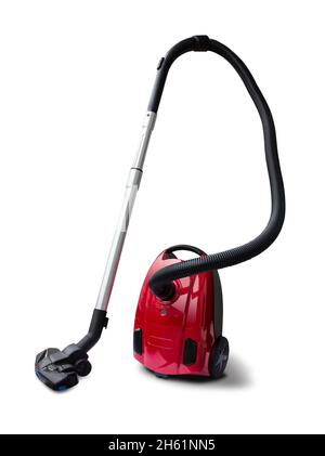 Roter Staubsauger isoliert auf weißem Hintergrund Stockfoto