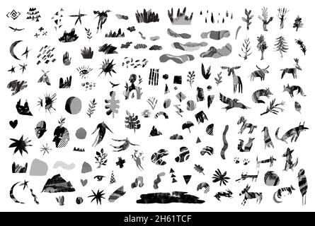 Eine Reihe von abstrakten und natürlichen Vektorelementen. Stock Vektor