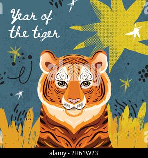 Trendige Grußkarte - Jahr des Tigers Stock Vektor