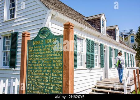 Mackinac Island Michigan, Historic State Parks Park Mackinaw Market Street Biddle House, Schild mit historischer Markierung aus dem 18. Jahrhundert, gebaut 1780 draußen Stockfoto