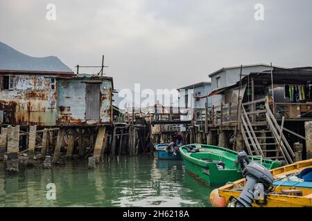 Fischerhäuser in der Bucht, Tai o traditionellem Fischerdorf, lantau Stockfoto