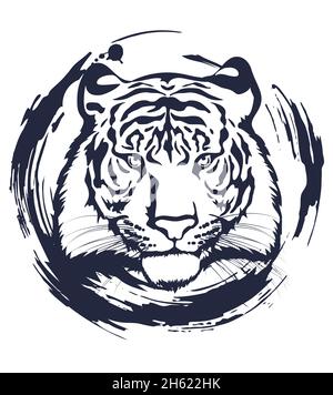 Kopf des Tigers. Silhouette eines Tigers Kopf isoliert auf weißem Hintergrund. Das Symbol des chinesischen Neujahrs. Vektorbild. Stock Vektor