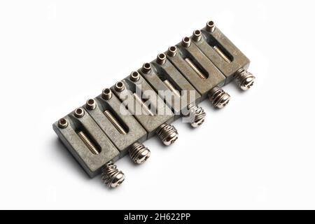 Alte rostige Gitarrensättel isoliert auf weißem Hintergrund Stockfoto