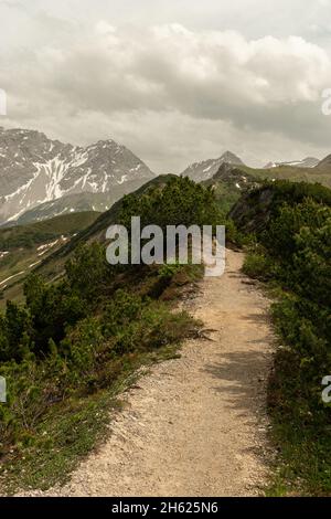 Sareis, Liechtenstein, 20. Juni 2021 Bergpanorama an einem bewölkten Tag Stockfoto