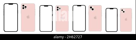 Realistische mockup gelb iphone 13 Alle Farben und Modelle, mockup Smartphone mit weißem Bildschirm Stock Vektor