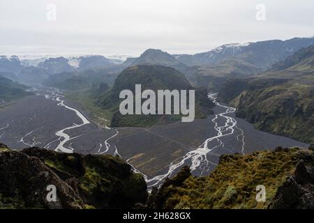 Flüsse in den Schluchten von Porsmork, island Stockfoto