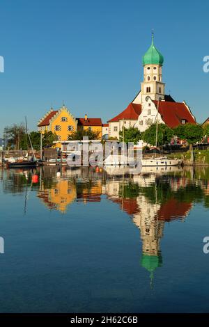 Halbinsel wasserburg mit St. georg Kirche, Bodensee, bayern, deutschland Stockfoto