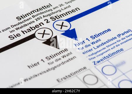 Stimmzettel für die Bundestagswahl 2021 Stockfoto