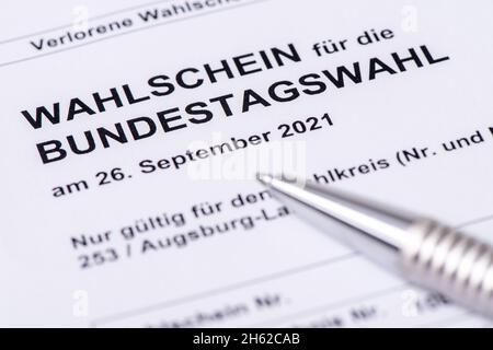 Stimmzettel für die Bundestagswahl 2021 Stockfoto