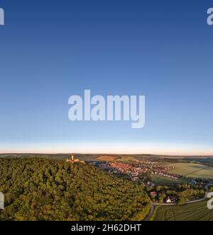 deutschland, thüringen, mühlberg, mühlburg, Burgruinen, Berg, Dorf, Luftbild Stockfoto