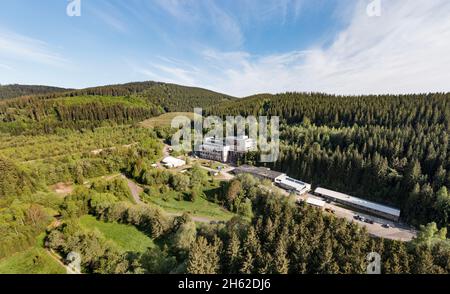 deutschland, thüringen, ilmenau, gehren, Mine, Flussspargrube, stillgelegt, Wald, Luftbild Stockfoto