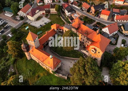 deutschland, thüringen, elgersburg, Schloss, Morgenlicht, Luftaufnahme, schräge Ansicht, Übersicht Stockfoto