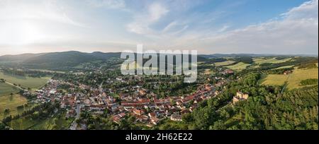 deutschland,thüringen,plaue,Häuser,Burg,Übersicht,Luftaufnahme,Panoramafoto Stockfoto