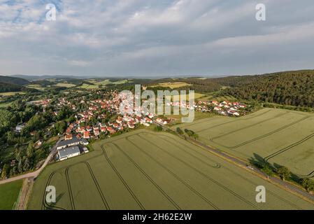 deutschland,thüringen,plaue,Häuser,Felder,Berge,Wälder,Übersicht,Luftbild Stockfoto