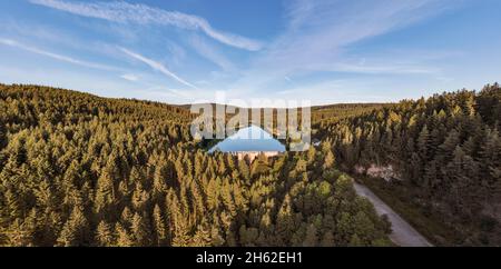 deutschland, thüringen, oberhof, lütschetalsperre, Staumauer, Wald, Berge, Panorama, Luftaufnahme Stockfoto