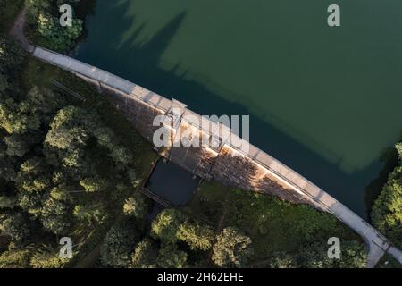 deutschland, thüringen, oberhof, lütschetalsperre, Staumauer, Draufsicht, Luftaufnahme Stockfoto