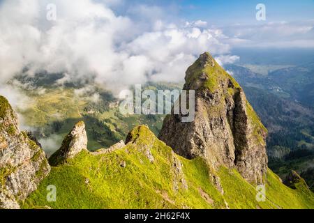 Vulkanischer Kamm des padons, schwindelerregende Mauern und felsige Gipfel, Blick von oben auf den piz d'ornella, livinallongo del col di lana, belluno, venetien, italien Stockfoto