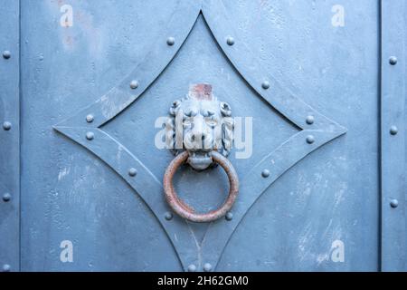 Metalltür mit Türklopfer. Stockfoto